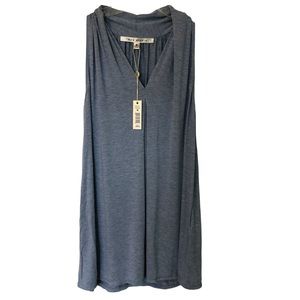 Max Studio Front Pleat V Neck Flowy Tank Top Heather Blue Women's M